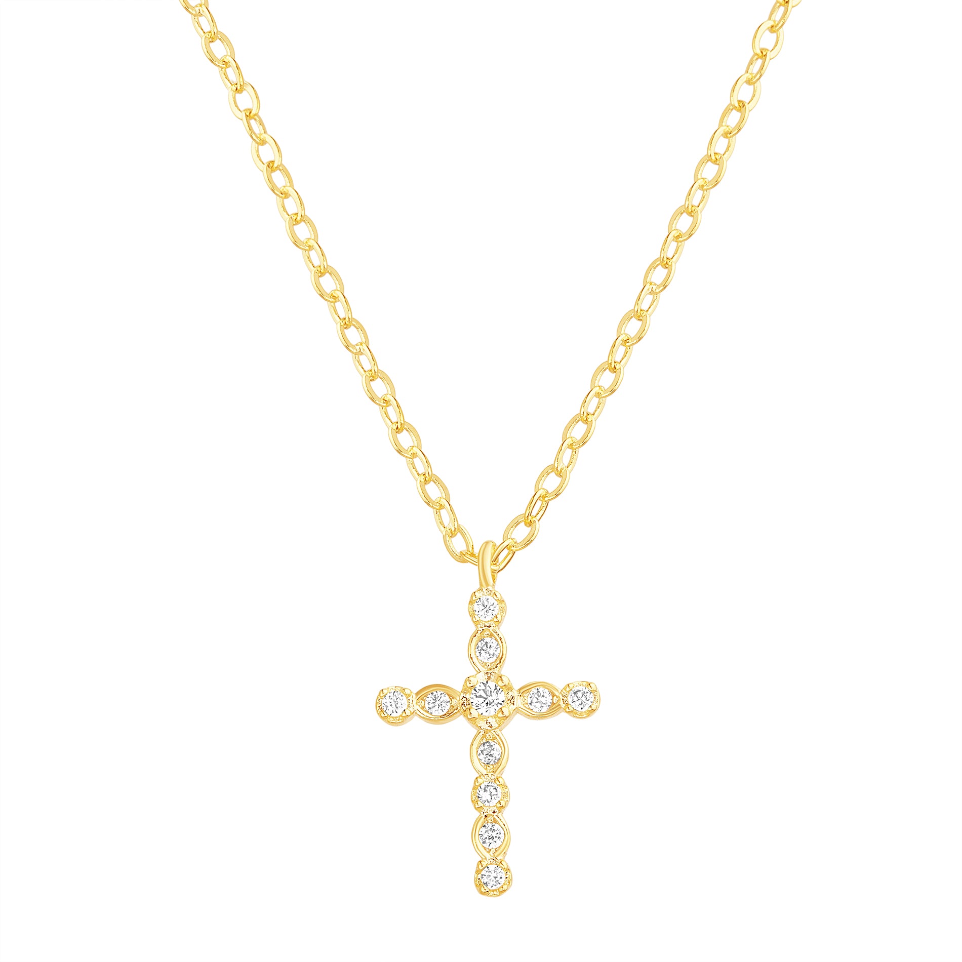 Gold CZ Cross Pendant Necklace